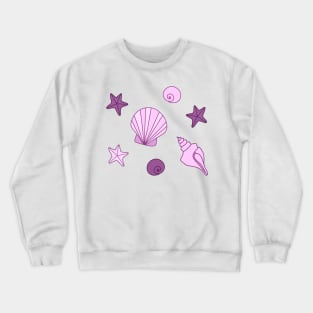 Pink and Purple Cartoon Seashells and Starfish Pattern, made by EndlessEmporium Crewneck Sweatshirt